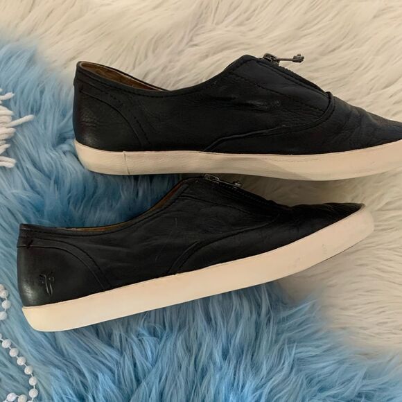 Frye The Dylan Black Leather Moto Zip Sneaker 9 Edgy - Picture 4 of 7